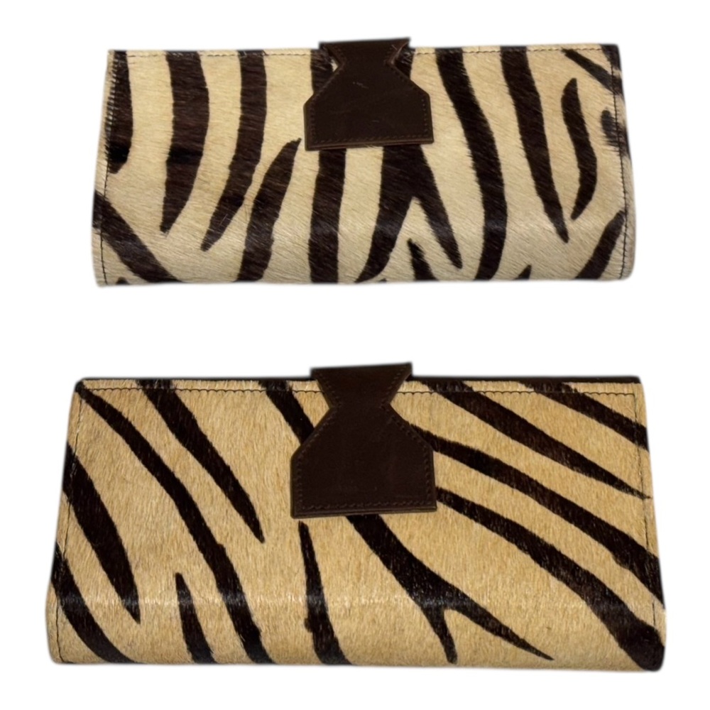 Lot Of 2 Real Handmade Animal Print Fur Leather Loop Closure Wallet/Hand Clutch